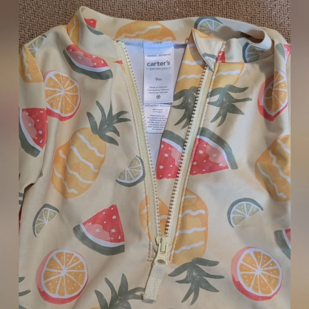 Carter's Baby Girls Yellow Fruit Patterned Long Sleeve One Piece Swimsuit